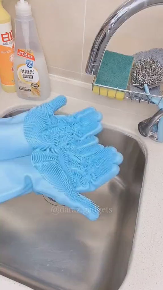 Silicon Washing Gloves High Quality Big Size - Household Accessory Designed For Cleaning And Washing Routine (Random Color)