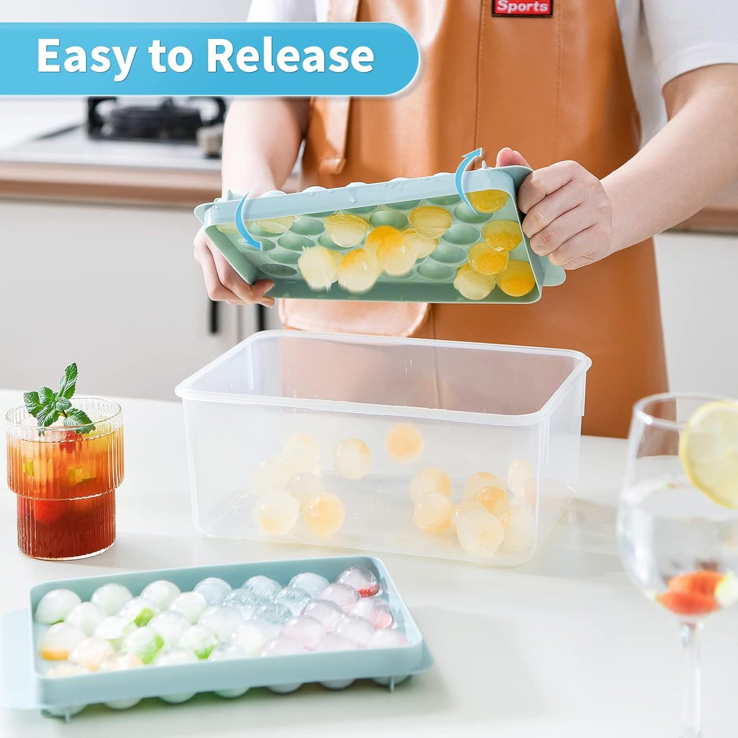 1 PCs Round Ice Cube Tray & Sphere Ice Ball Maker Mold with Container – Circle Mini Ice Sphere Storage Bin & Chilling Set