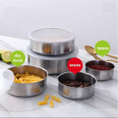 5pc Set Stainless Steel Bowl with Lid Kitchen Refrigerator Food Storage Mixing Bowls Sealed
