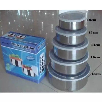 5pc Set Stainless Steel Bowl with Lid Kitchen Refrigerator Food Storage Mixing Bowls Sealed