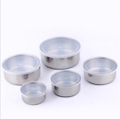 5pc Set Stainless Steel Bowl with Lid Kitchen Refrigerator Food Storage Mixing Bowls Sealed