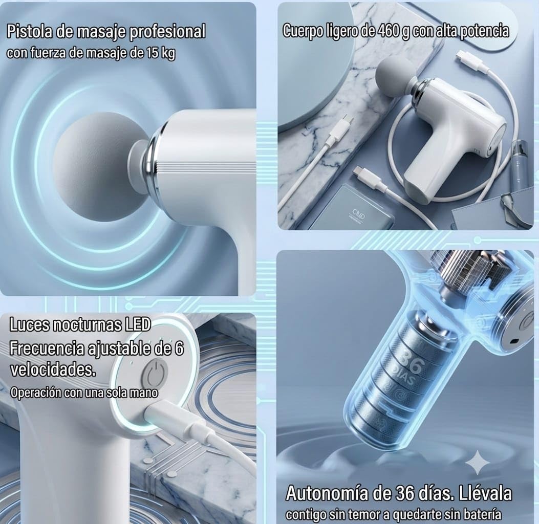 4-in-1 Rechargeable Massage Gun – Multi-Functional Deep Tissue Body Massager with 4 Massage Heads, Type-C Charging & Long Battery Life