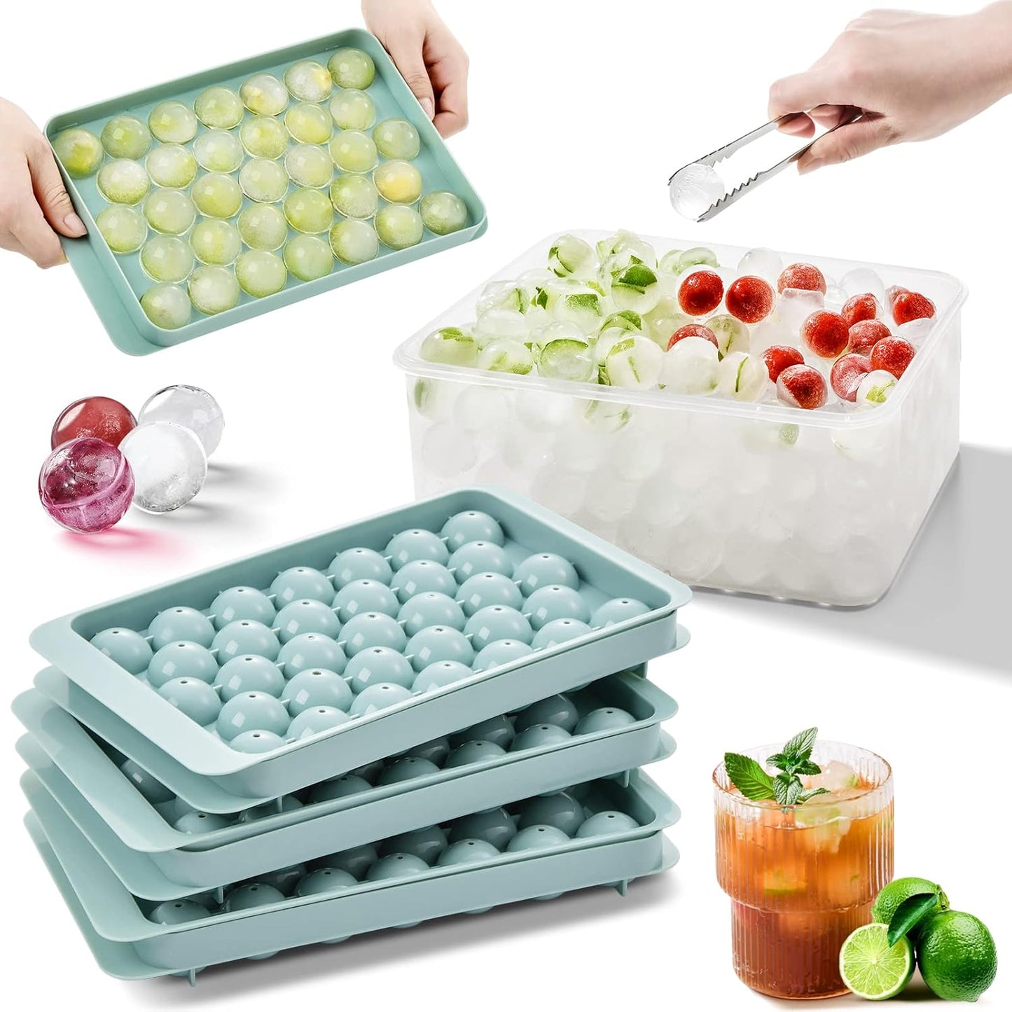 1 PCs Round Ice Cube Tray & Sphere Ice Ball Maker Mold with Container – Circle Mini Ice Sphere Storage Bin & Chilling Set